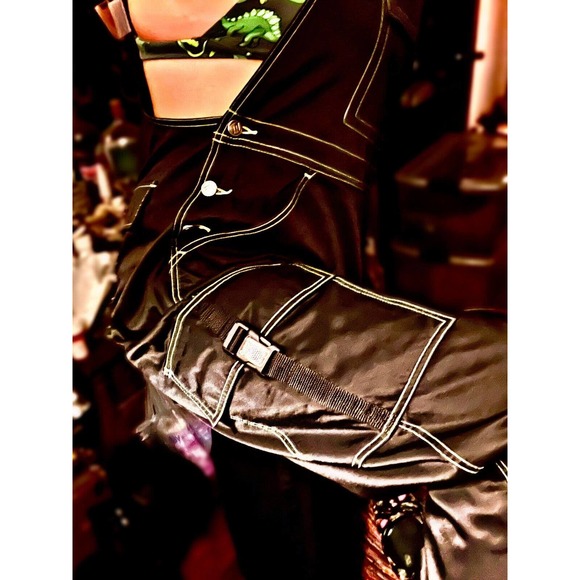 SUPER RARE Vintage Macgear 90s Rave Overalls - Black With Green Stitching Unisex - Picture 3 of 15